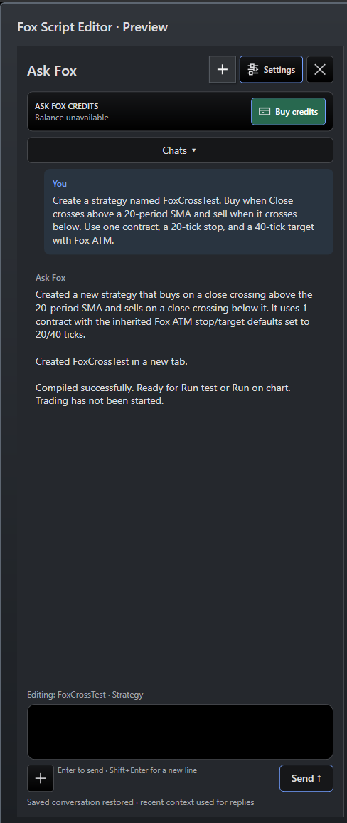 FoxTraderPro: Talk through the logic with Ask Fox.