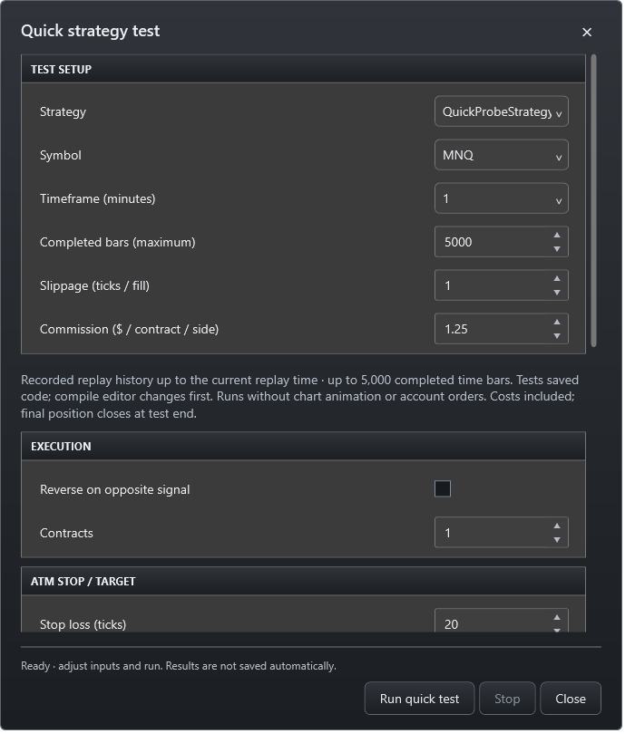 FoxTraderPro: Test the logic without playing the whole session.