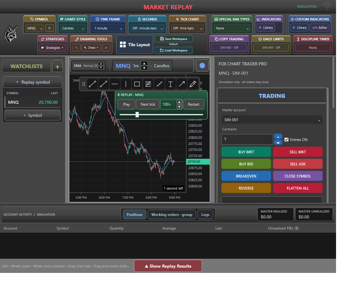 FoxTraderPro: Practice the session at your pace.